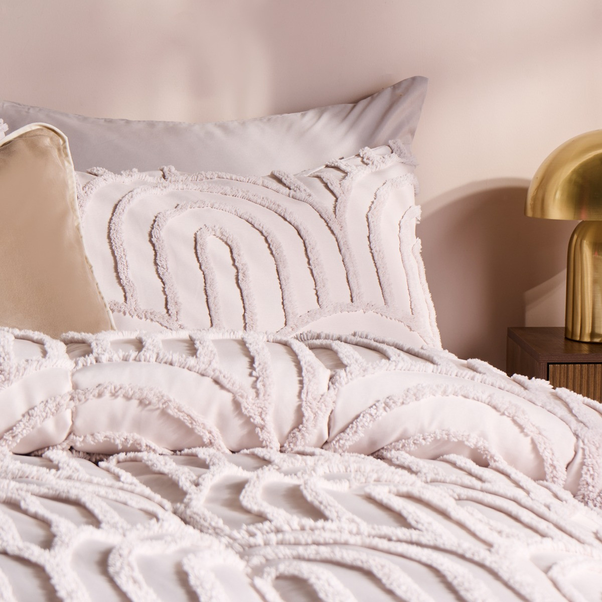 OHS Tufted Arches Quilted Coverless 7.5 Tog Duvet Set, Stone - King>