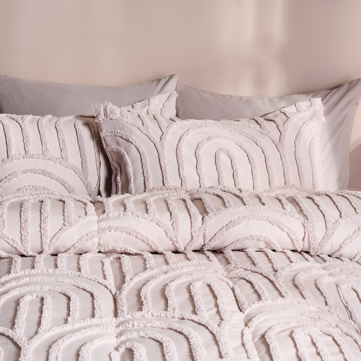 OHS Tufted Arches Quilted Coverless 7.5 Tog Duvet Set - Stone>