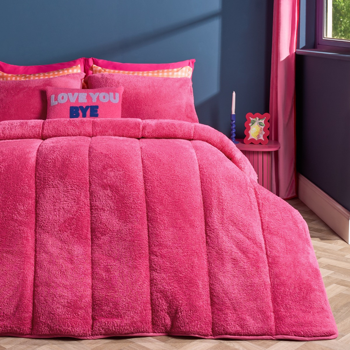 OHS Teddy Coverless 10.5 Tog Duvet Set, Hot Pink - Single>