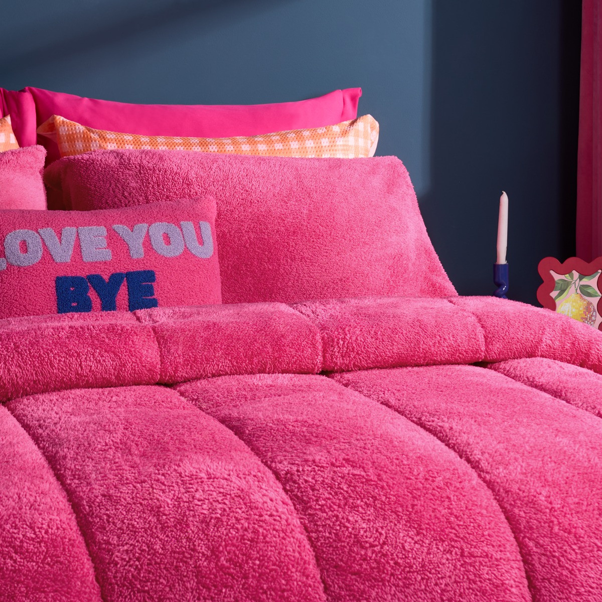 OHS Teddy Coverless 10.5 Tog Duvet Set, Hot Pink - Single>