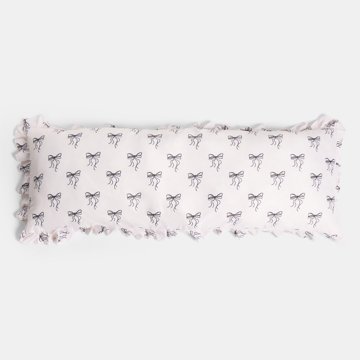 OHS Bow Print Frill Edge Bolster Pillow - Monochrome>