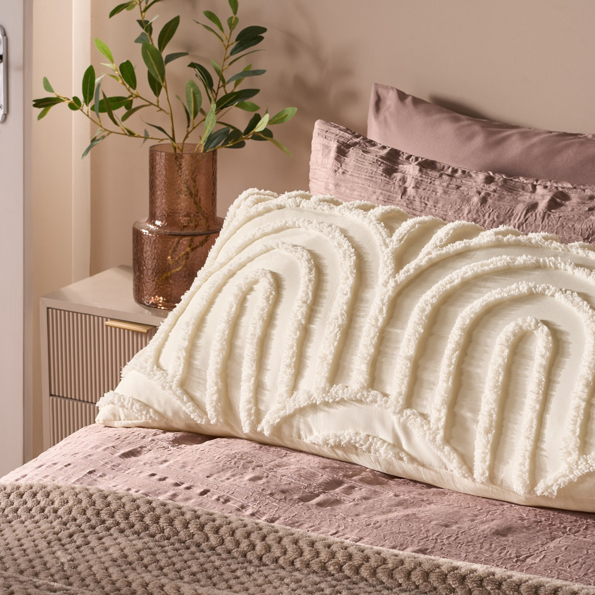 OHS Tufted Arches Bolster Pillow - Cream>