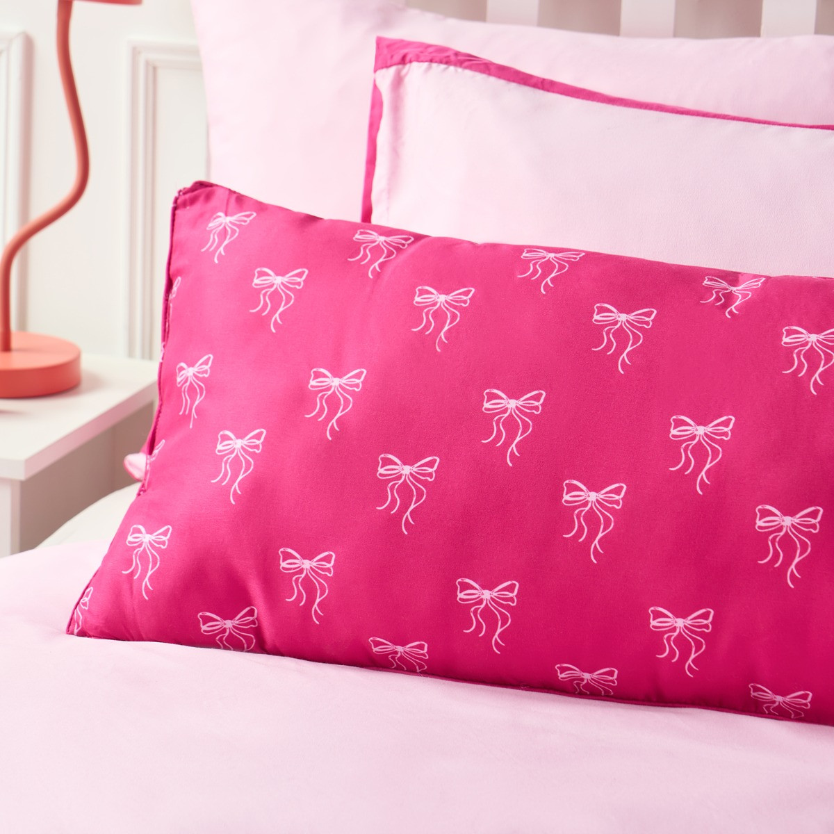 OHS Kids Bow Print Bolster Pillow - Hot Pink>