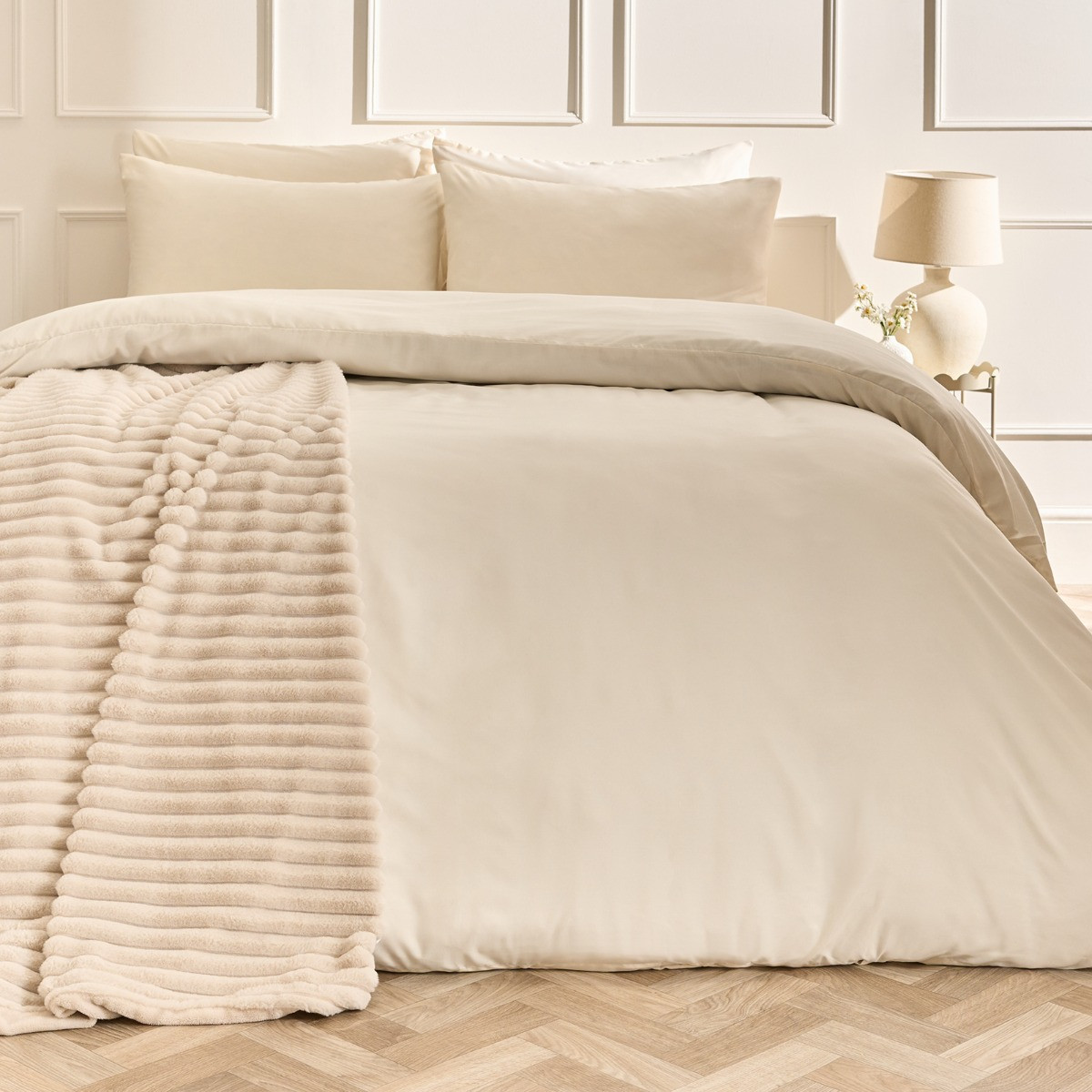 OHS Plain Duvet Cover Set - Ivory>