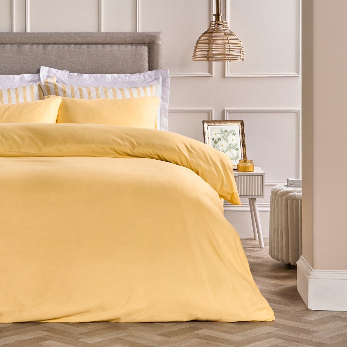 OHS Plain Duvet Cover Set, Lemon - Single>