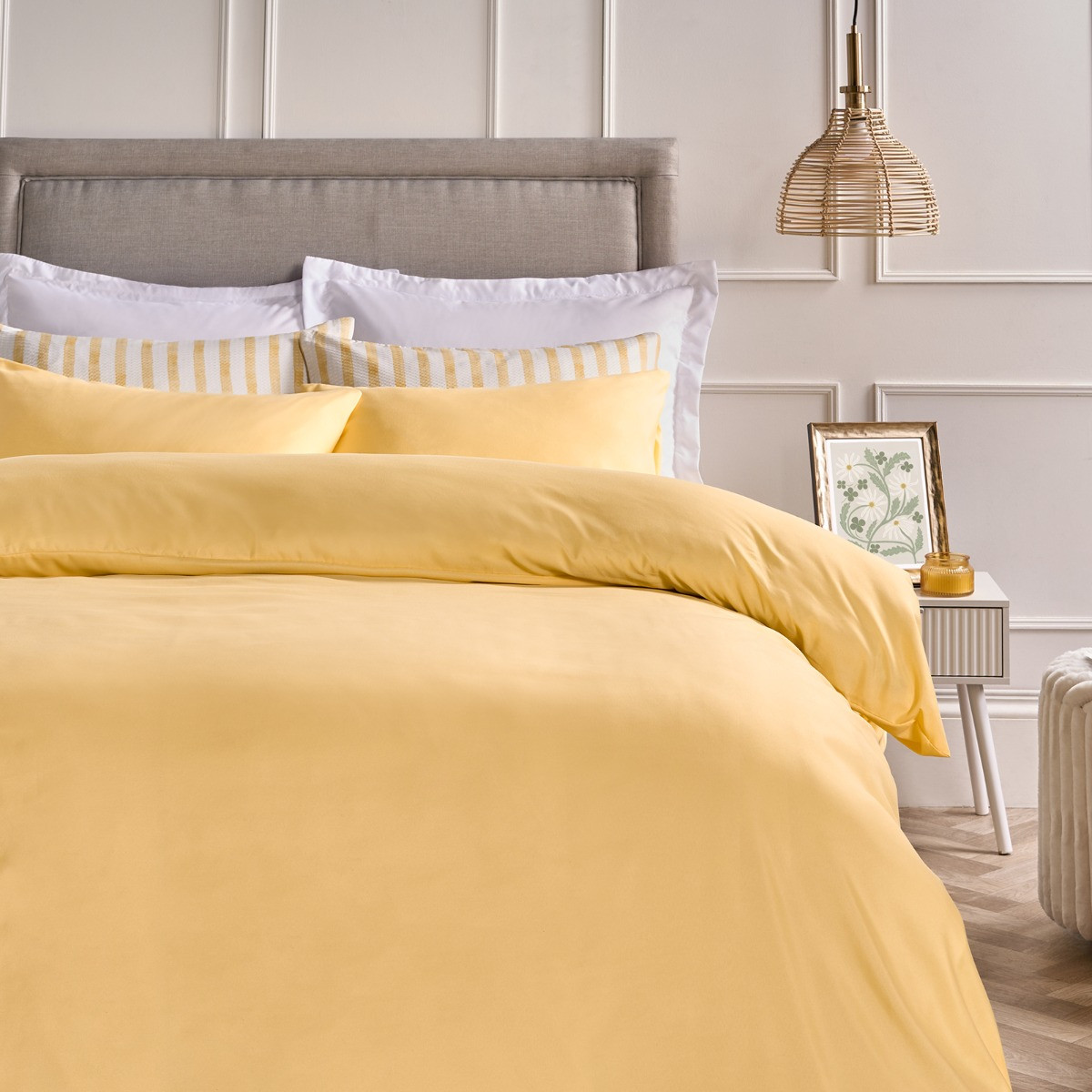 OHS Plain Duvet Cover Set, Lemon - Single>