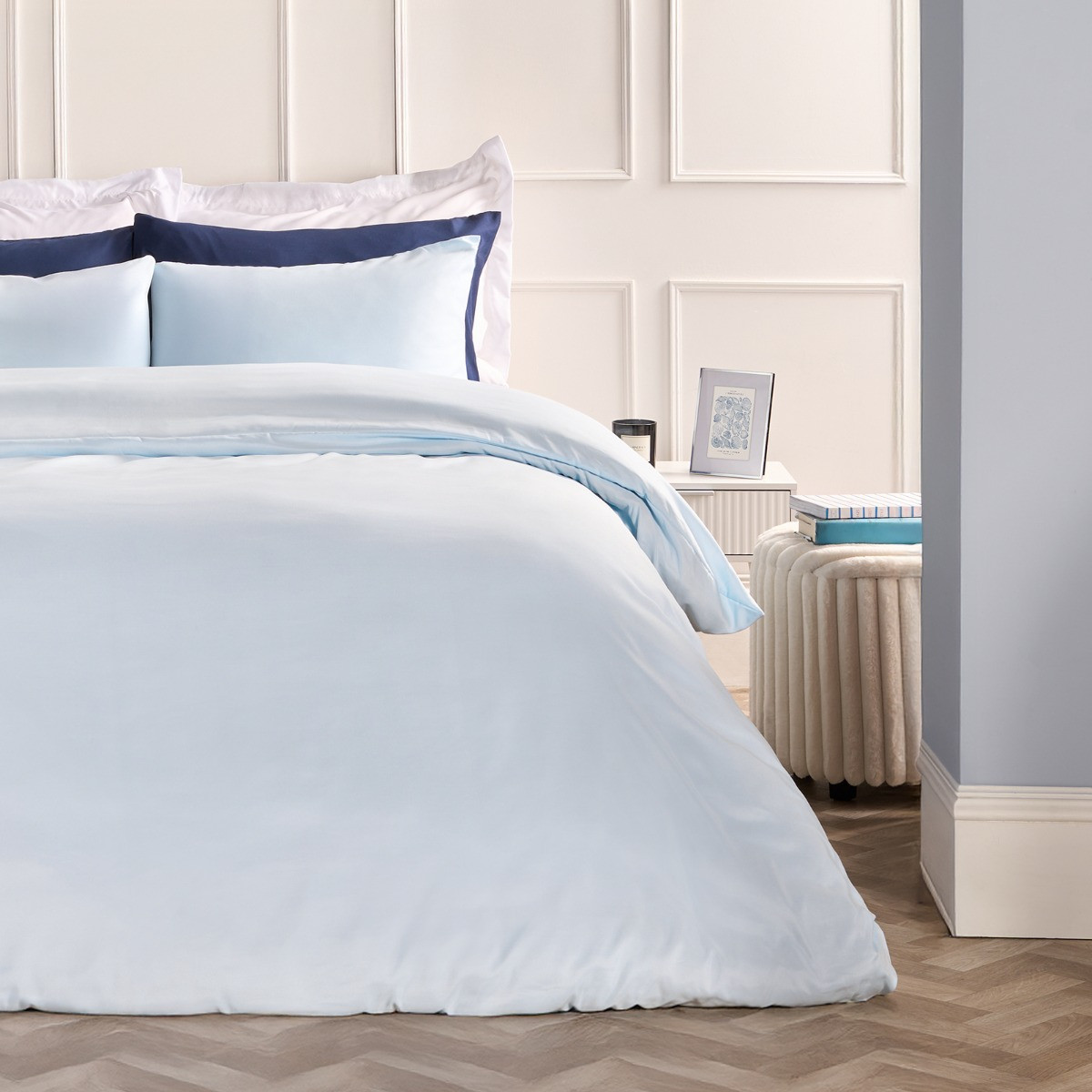 OHS Plain Duvet Cover Set, Light Blue - Double>