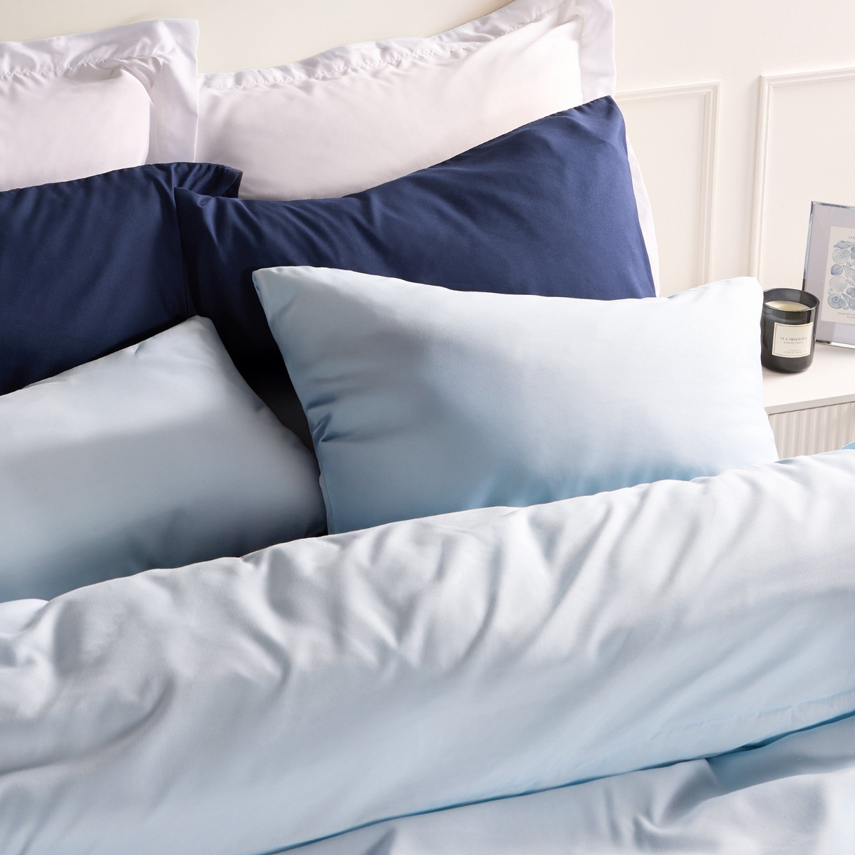 OHS Plain Duvet Cover Set, Light Blue - Double>