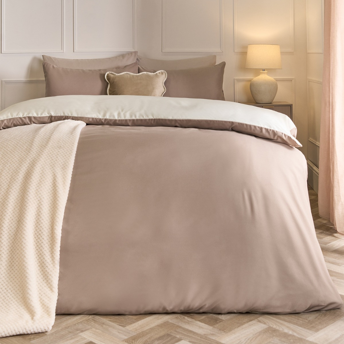 OHS Plain Reversible Duvet Set, Mink/Ivory -  King>