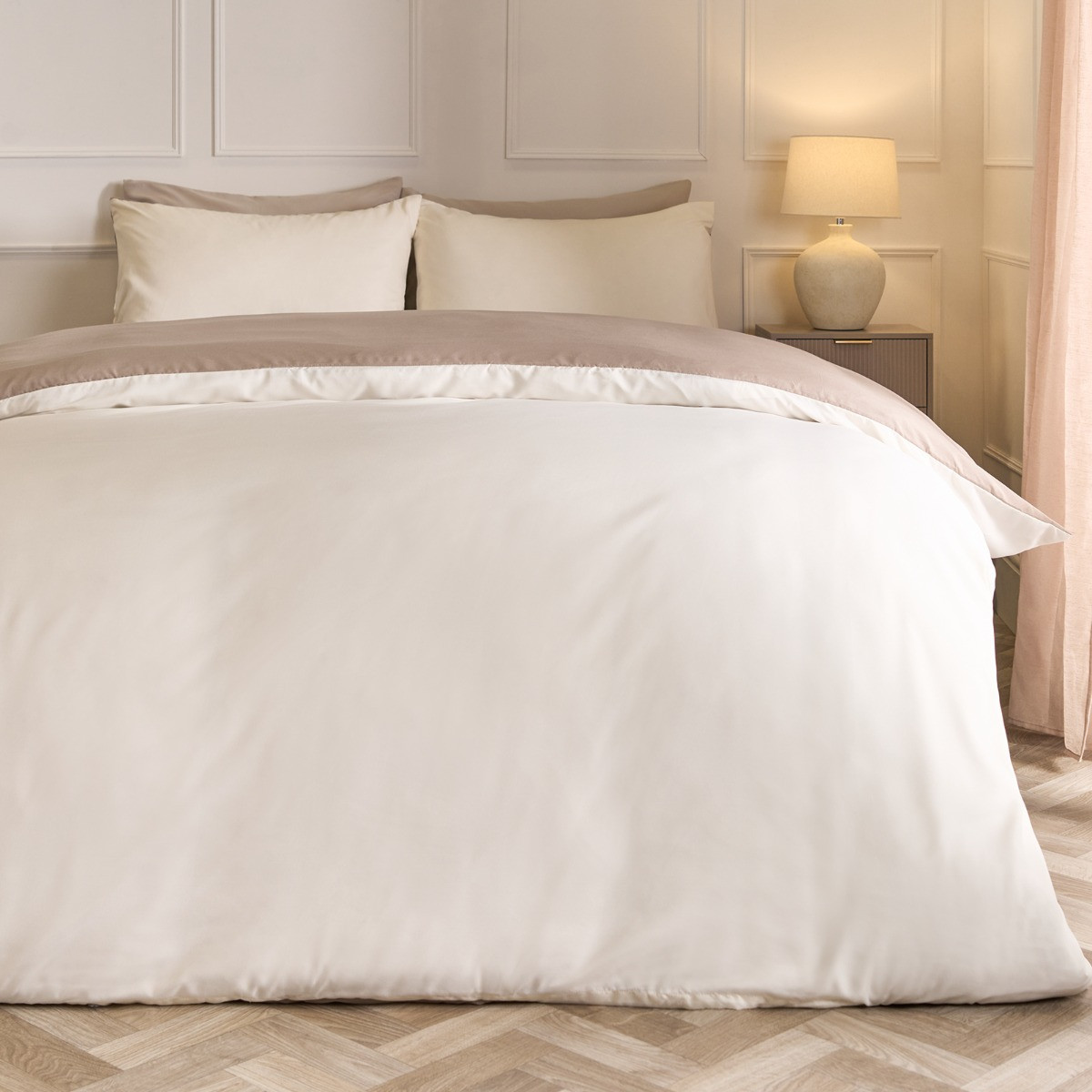 OHS Reversible Duvet Set, Mink/Ivory -  Super King>