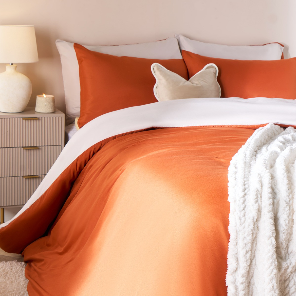 OHS Reversible Duvet Set, Rust/Stone -  King>