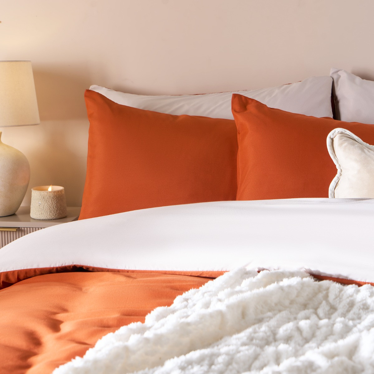 OHS Reversible Duvet Set, Rust/Stone -  Super King>