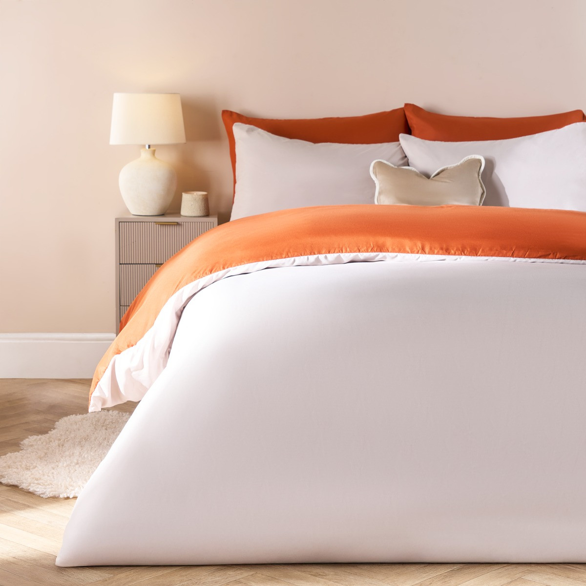 OHS Reversible Duvet Set, Rust/Stone -  Super King>
