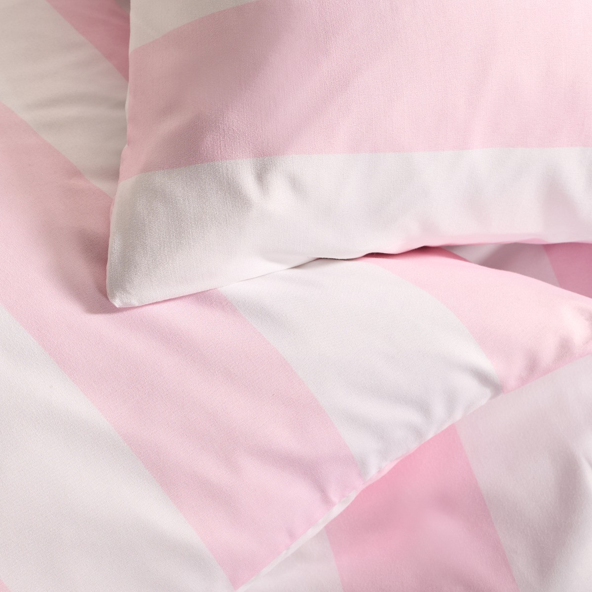 OHS Stripe Print Duvet Set, Pink/White  - Double>