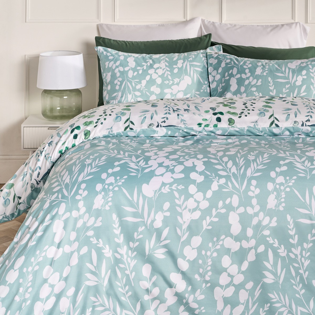 OHS Watercolour Floral Duvet Set, Green - Double>