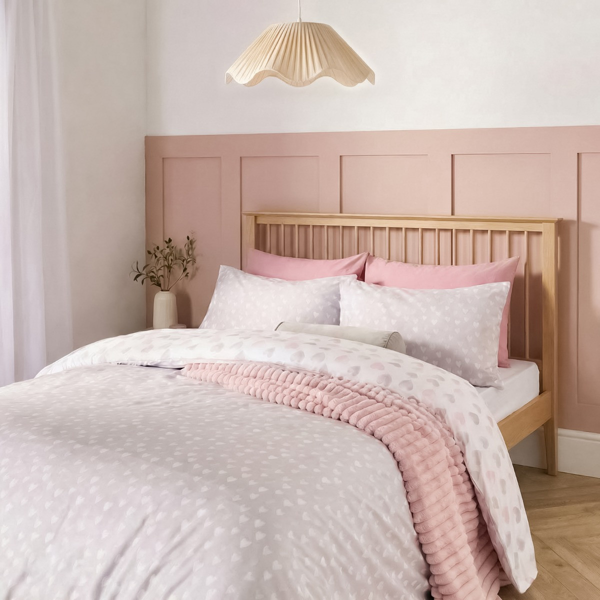 OHS Heart Print Reversible Watercolour Duvet Cover Set - Pink/Grey>