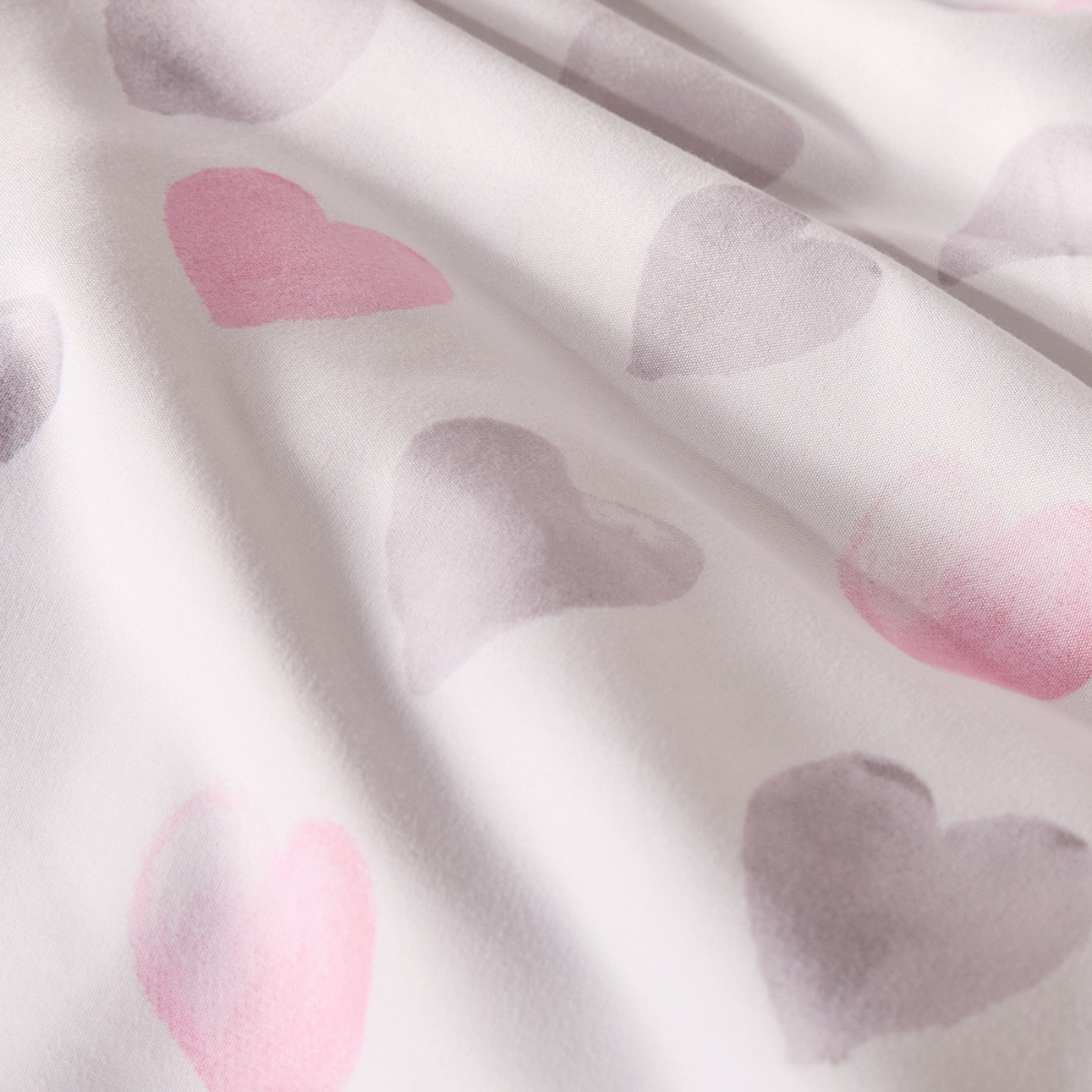 OHS Heart Print Reversible Watercolour Duvet Cover Set, Pink/Grey - Double>
