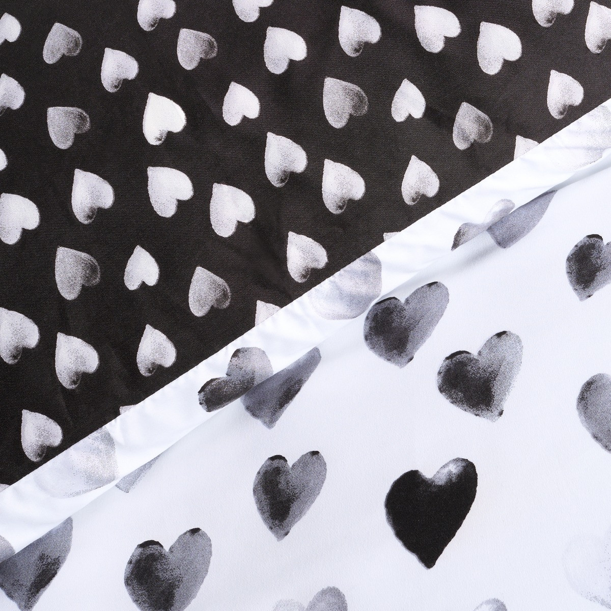OHS Heart Print Reversible Watercolour Duvet Cover Set - Monochrome>