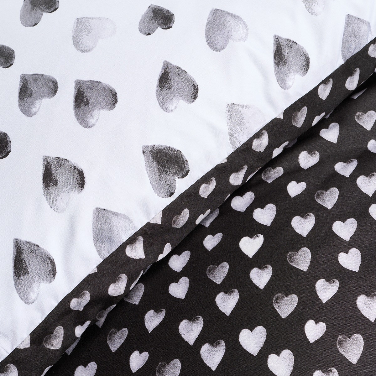 OHS Heart Print Reversible Watercolour Duvet Cover Set - Monochrome>
