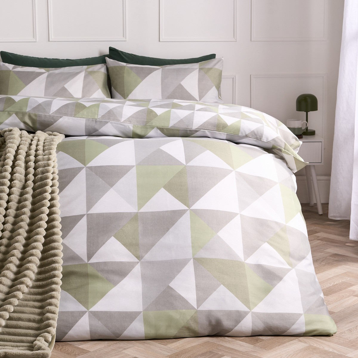 OHS Geometric Print Duvet Set - Sage>