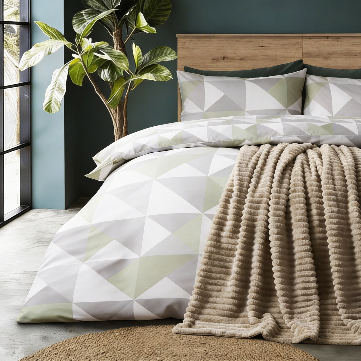 OHS Geometric Print Duvet Set - Sage>