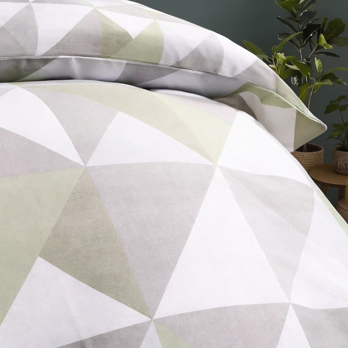 OHS Geometric Print Duvet Set, Sage -Double>
