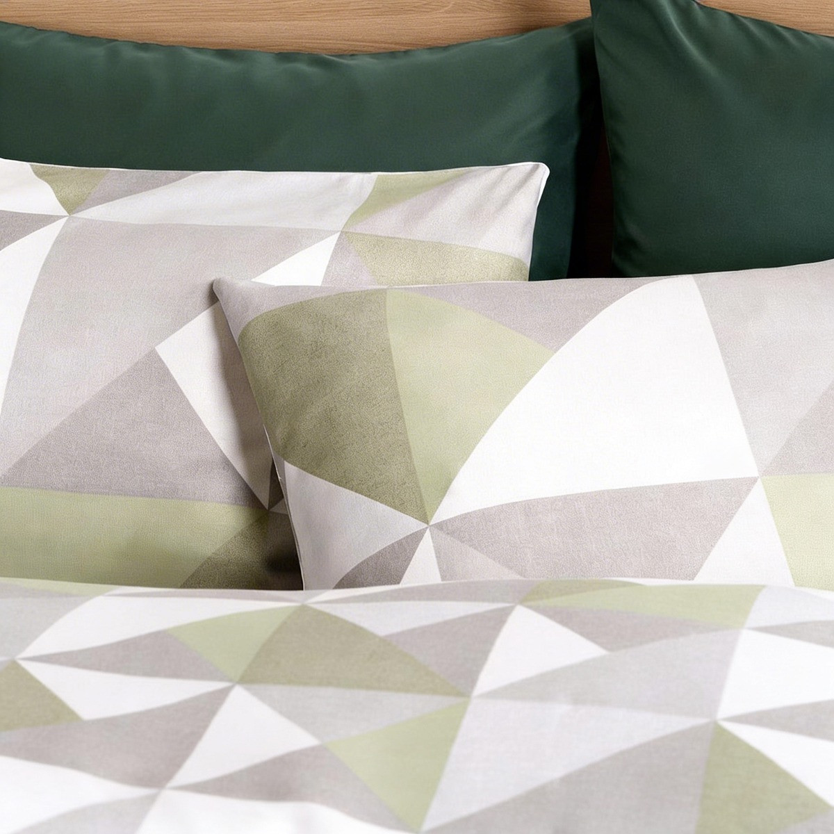 OHS Geometric Print Duvet Set, Sage -Double>