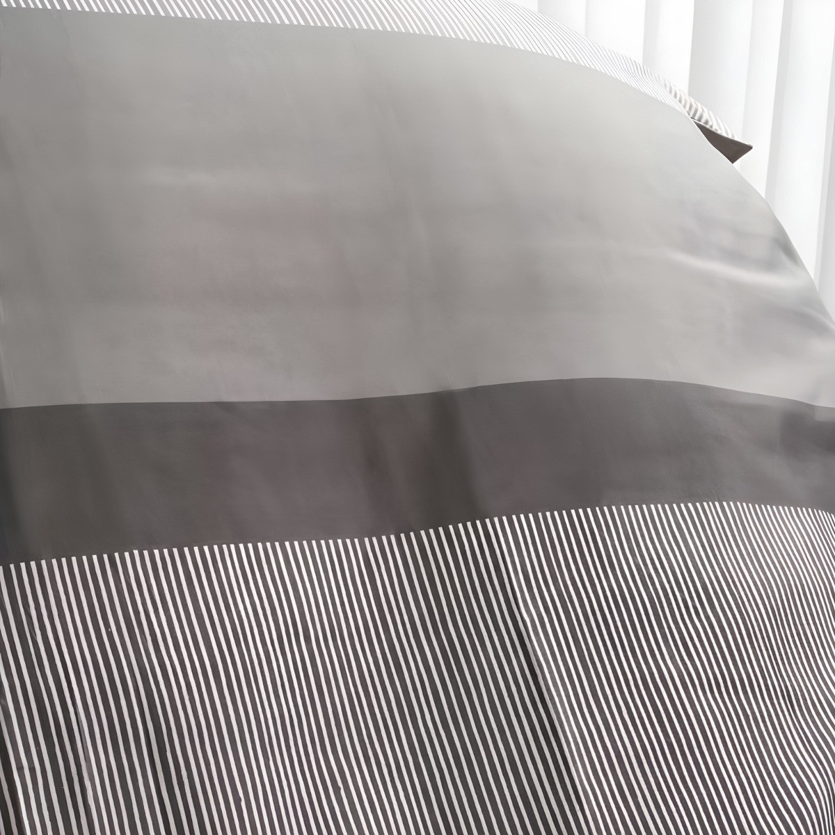 OHS Multi Stripe Duvet Set, Grey - Single>