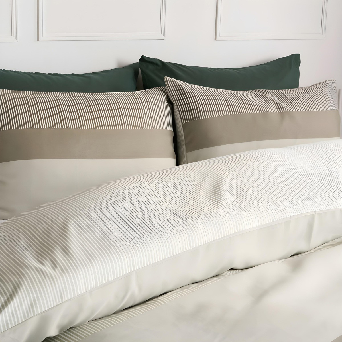 OHS Multi Stripe Duvet Set, Sage - Double>