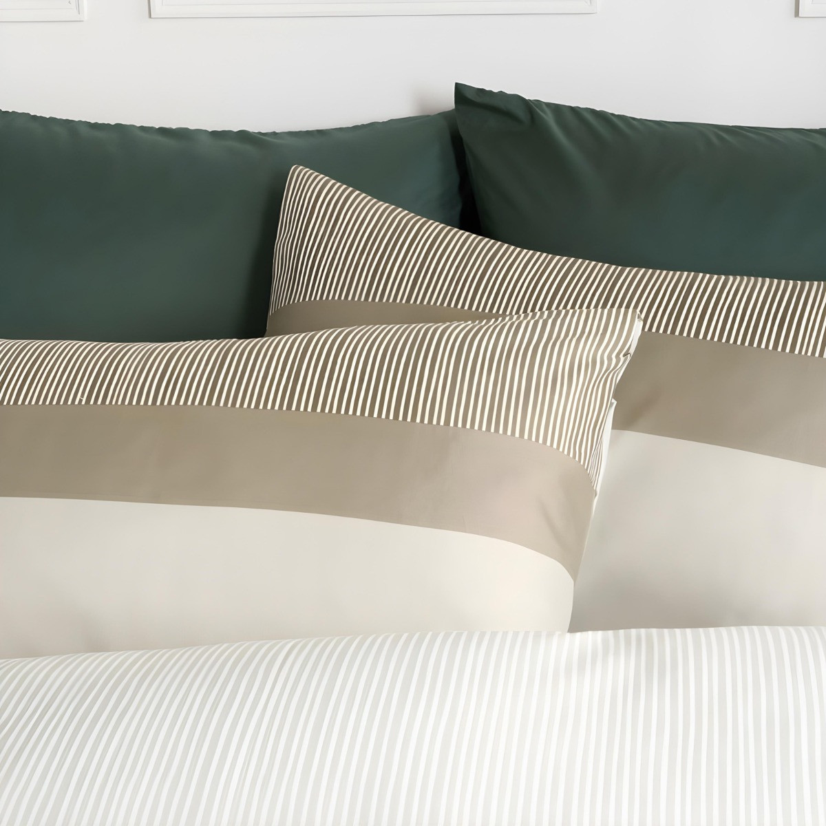 OHS Multi Stripe Duvet Set, Sage - Double>