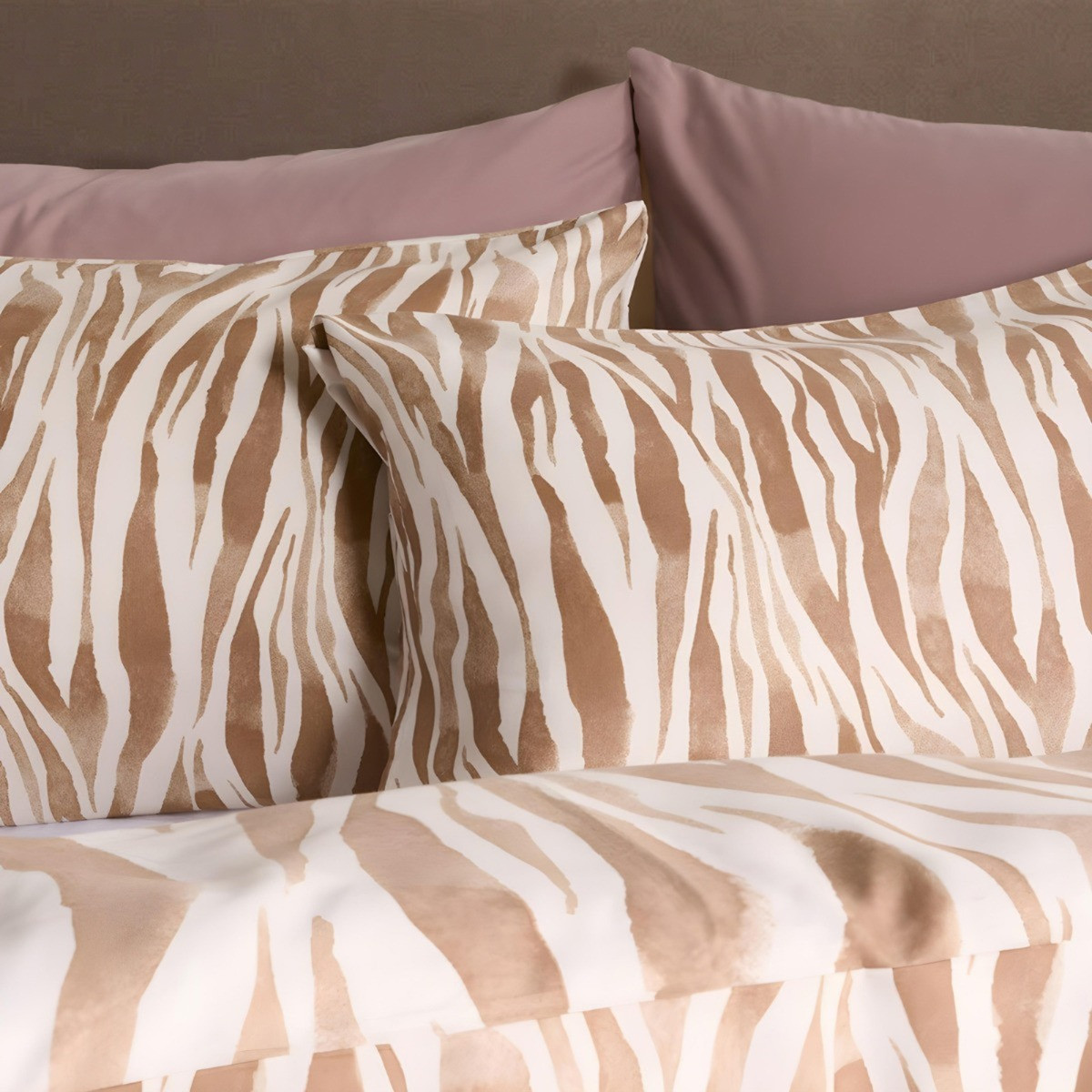 OHS Watercolour Zebra Print Duvet Set, Beige - Double>