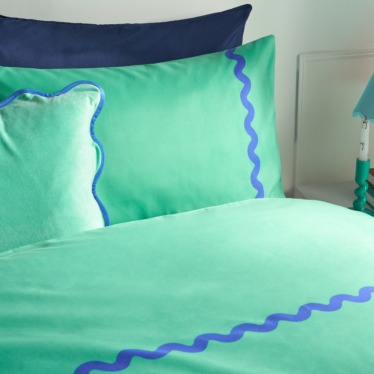 OHS Wave Edge Duvet Set, Green/Blue - King>