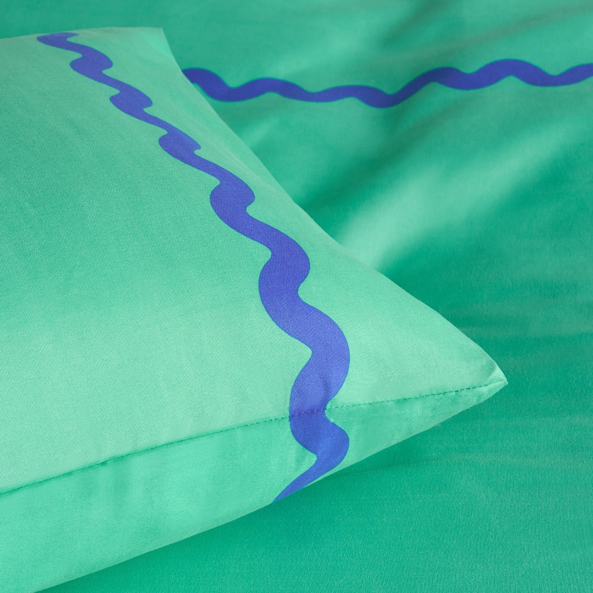 OHS Wave Edge Duvet Set, Green/Blue - King>