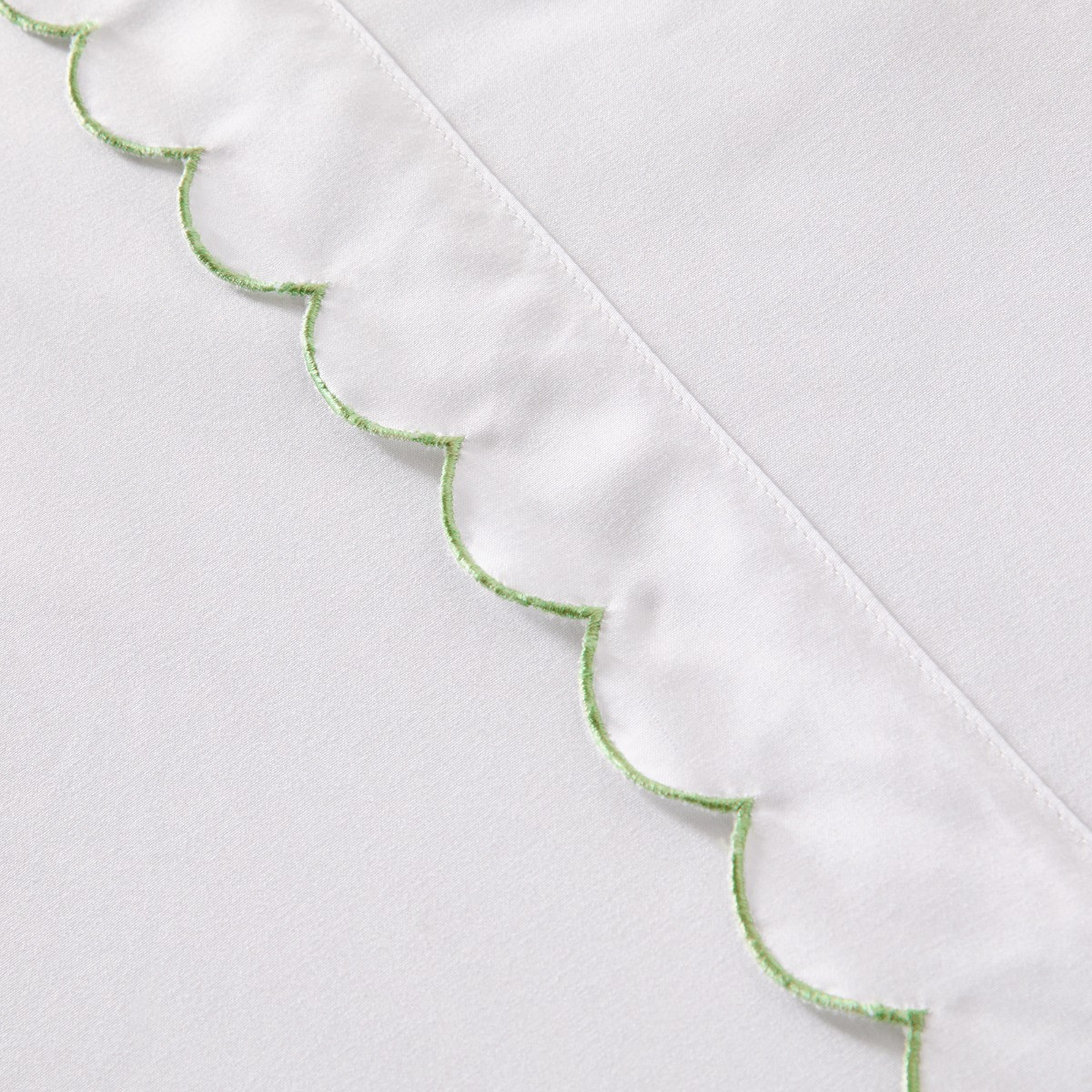 OHS Scallop Edge Contrast Duvet Cover Set, White/Sage - Single>