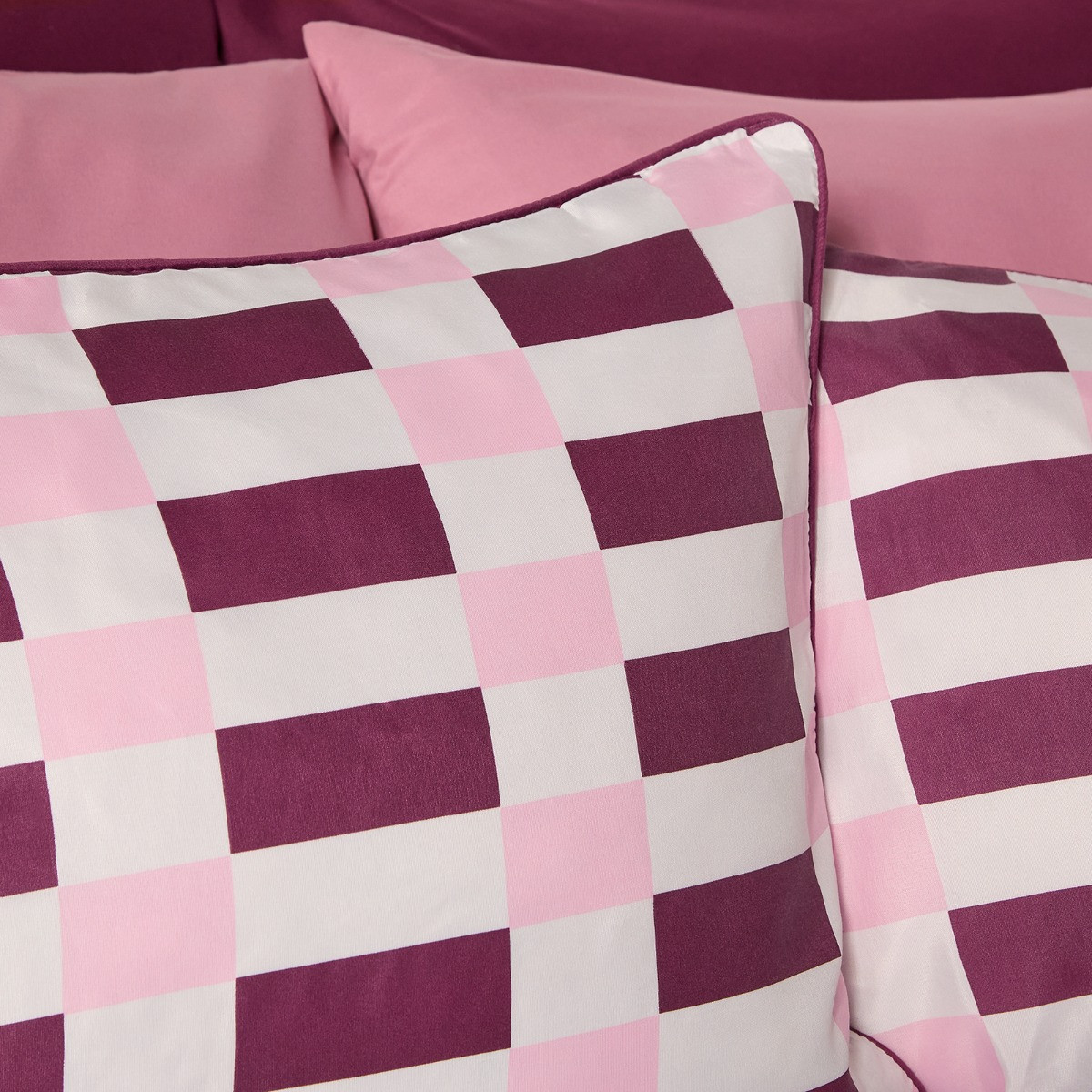 OHS Geometric Print Piped Edge Duvet Cover Set, Burgundy/Pink - Double>