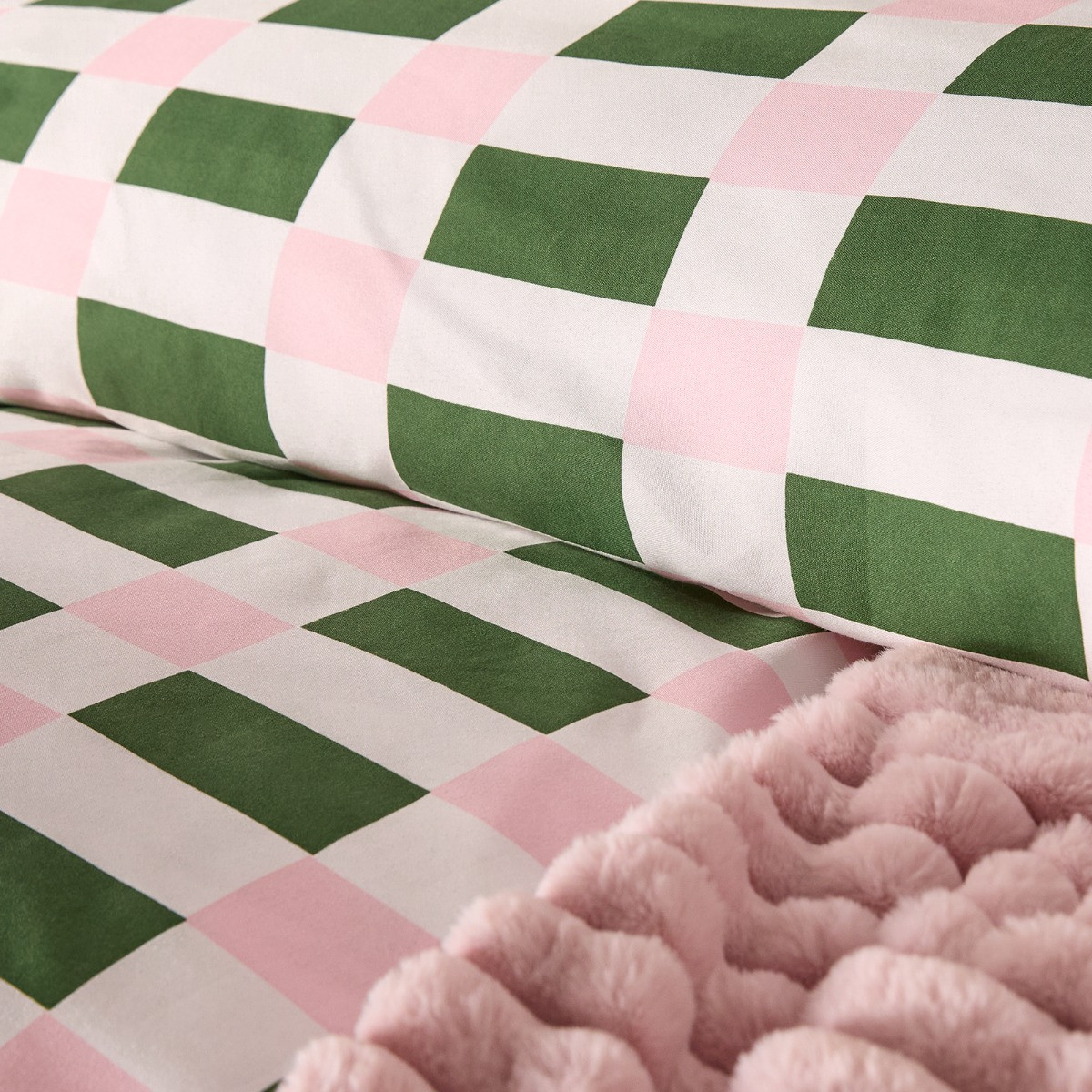 OHS Geometric Print Piped Edge Duvet Cover Set, Green/Pink - Double>