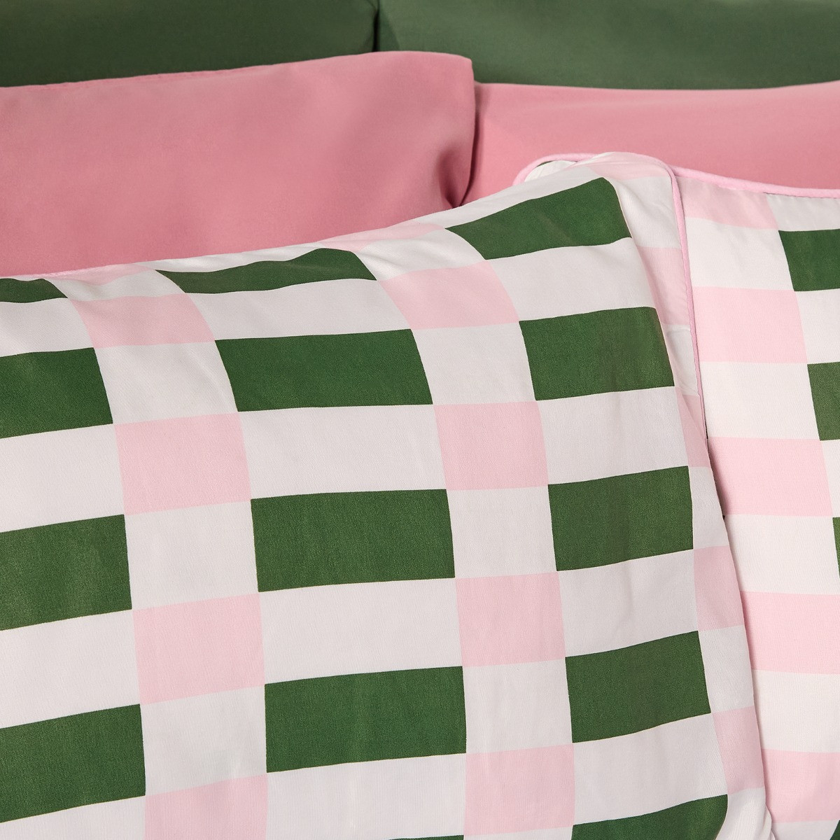 OHS Geometric Print Piped Edge Duvet Cover Set, Green/Pink - Double>