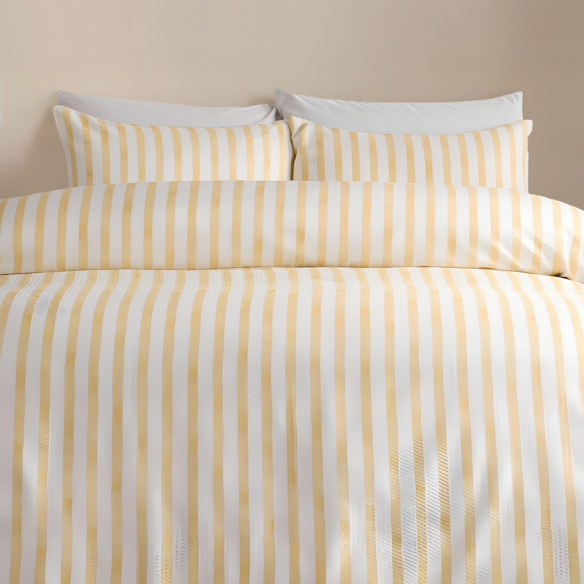 OHS Waffle Watercolour Stripe Duvet Set, Lemon - King>