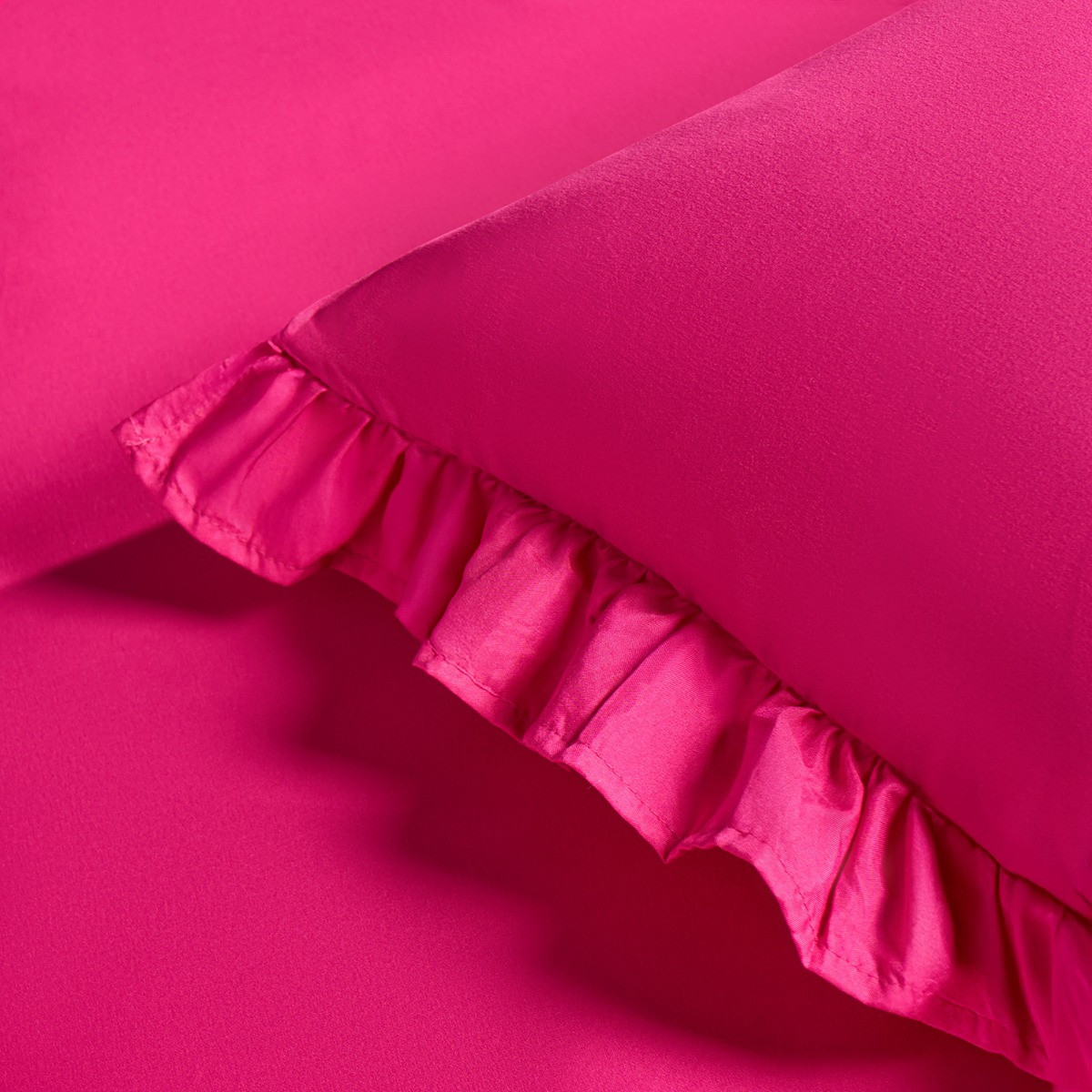 OHS Frill Edge Duvet Cover Set, Hot Pink - Single>