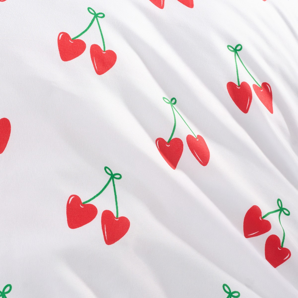 OHS Cherry Print Frill Edge Duvet Set, White/Red - Double>