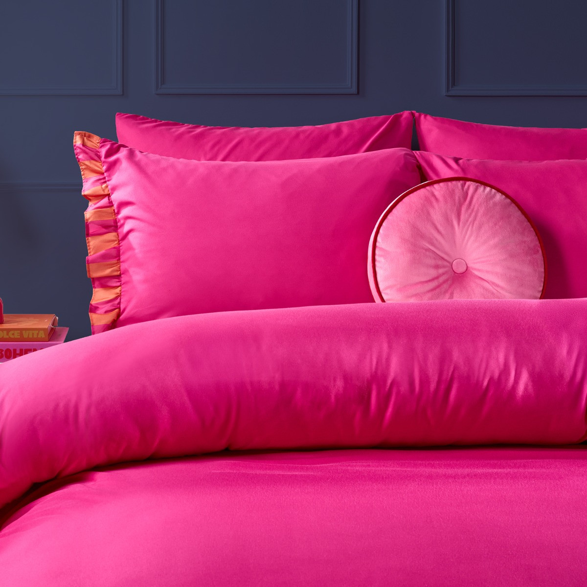 OHS Frill Edge Duvet Set - Hot Pink/Orange>