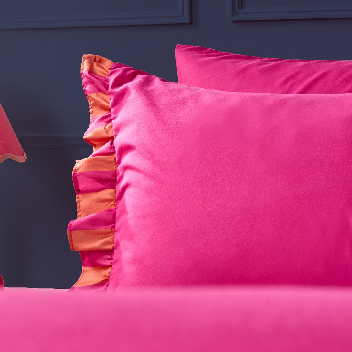 OHS Frill Edge Duvet Set, Hot Pink/Orange  - Single>