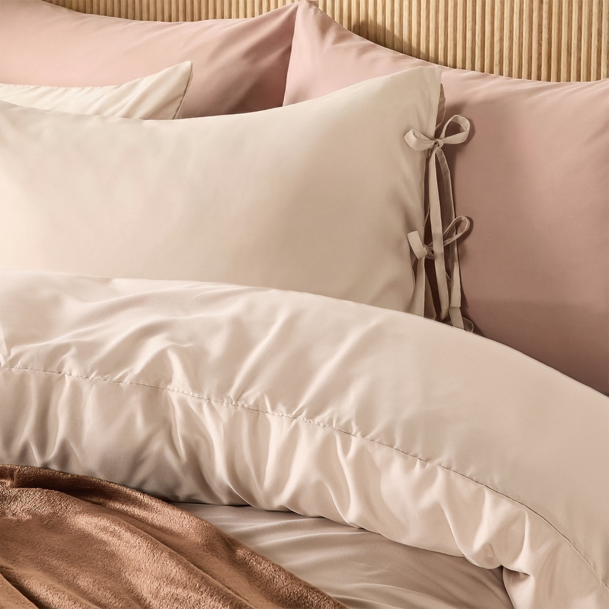 OHS Bow Tie Plain Dye Duvet Set, Natural - Single>