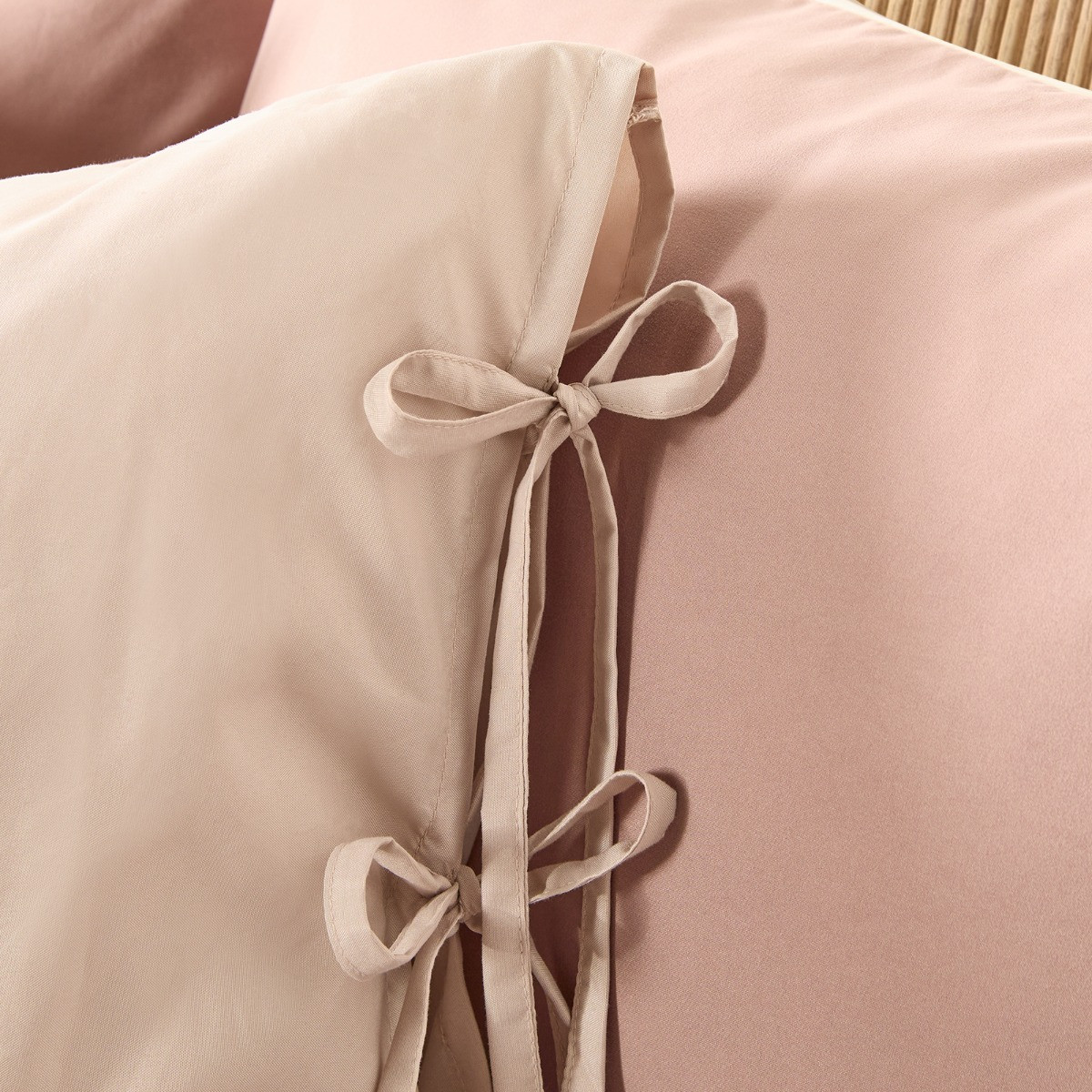 OHS Bow Tie Plain Dye Duvet Set, Natural - Single>