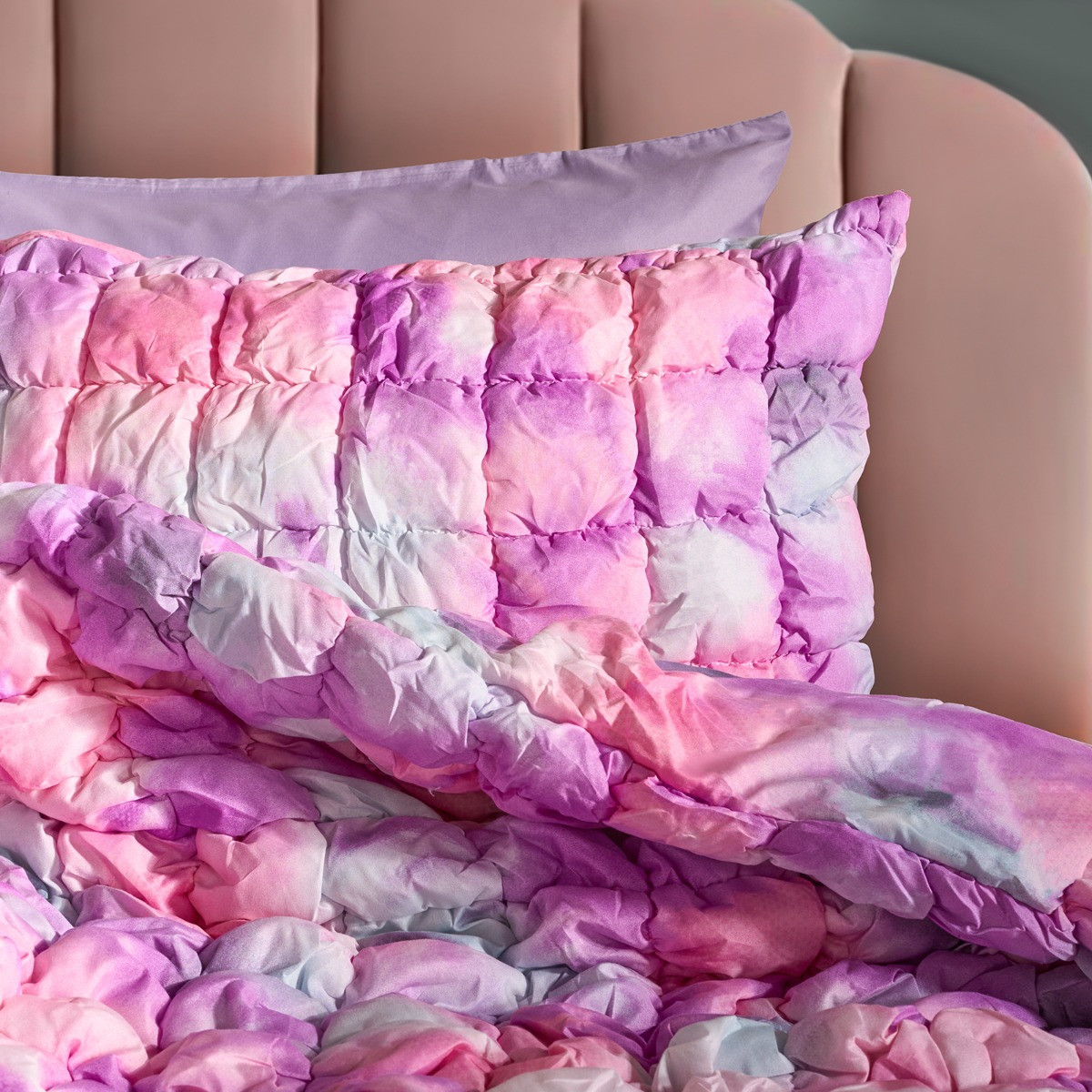 OHS Quilted Seersucker Tie Dye Duvet Cover Set, Multi - Single>