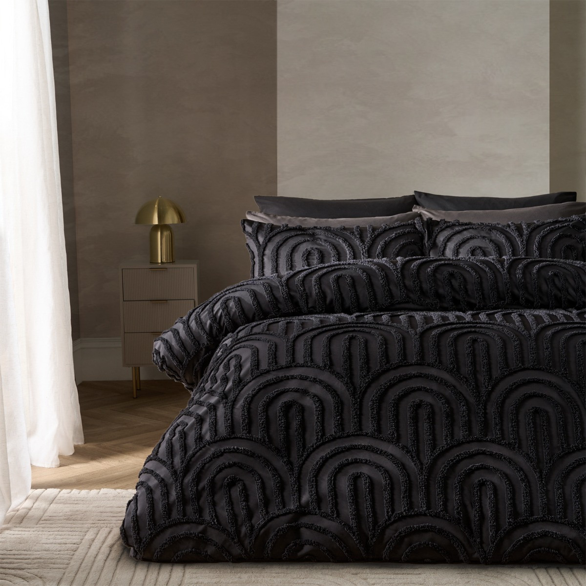 OHS Tufted Arches Duvet Cover Set - Black>