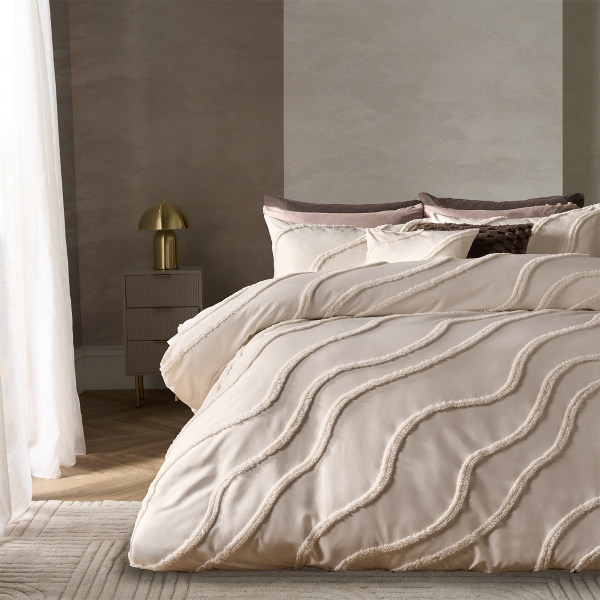 OHS Tufted Contour Duvet Set, Ivory  - Single>