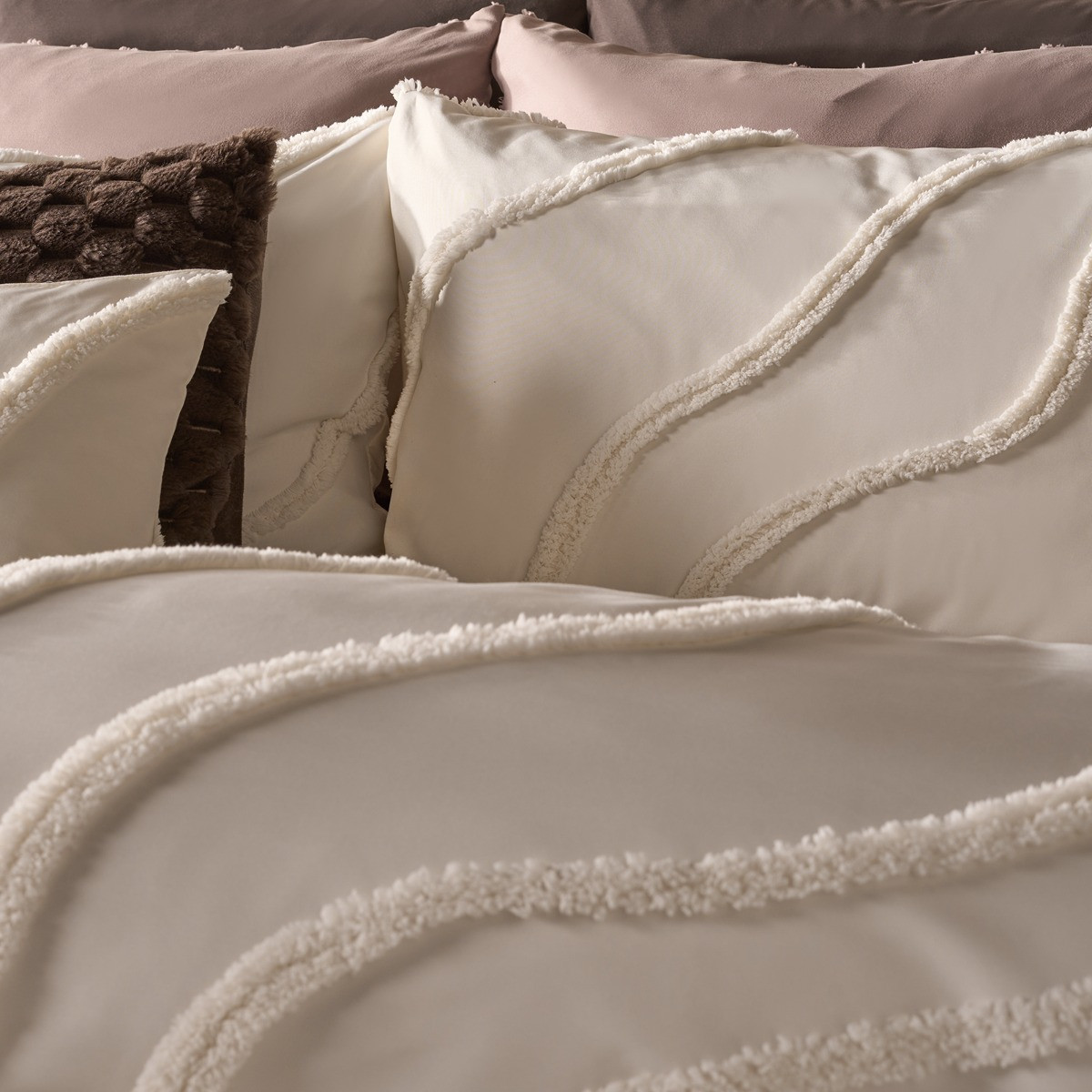 OHS Tufted Contour Duvet Set, Ivory  - Single>