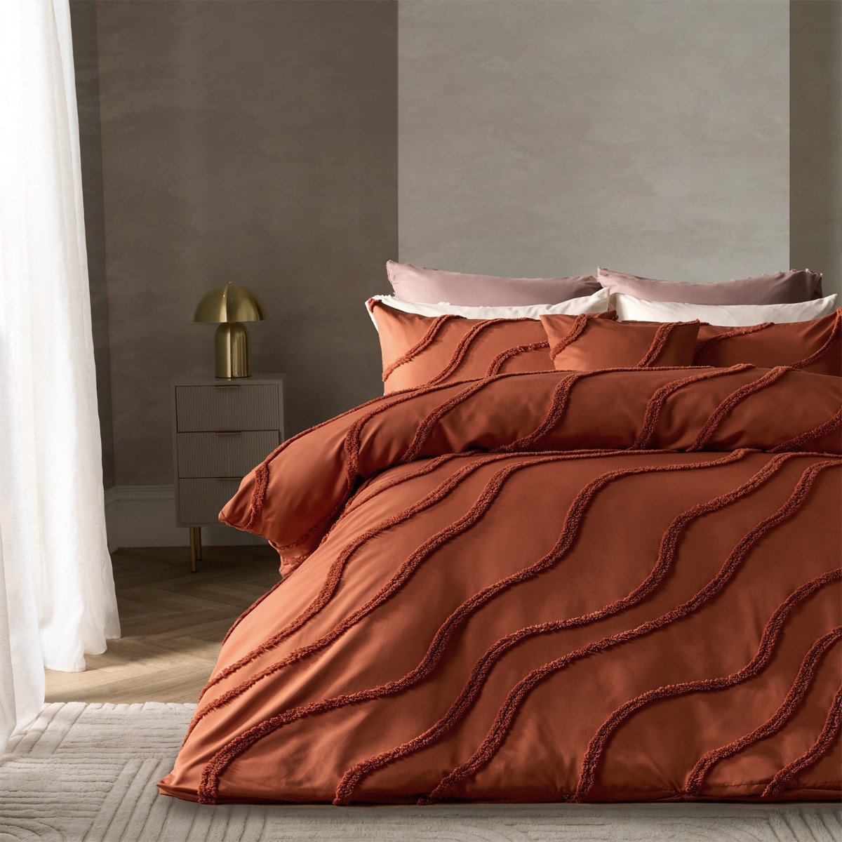 OHS Tufted Contour Duvet Set, Rust - Single>