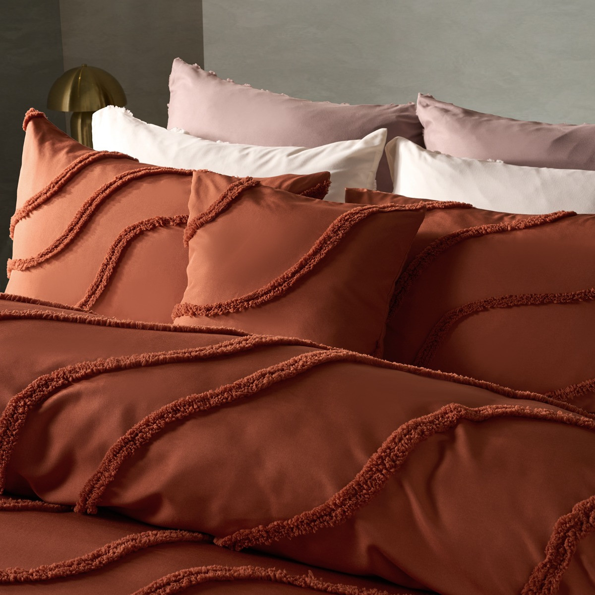 OHS Tufted Contour Duvet Set, Rust - Double>